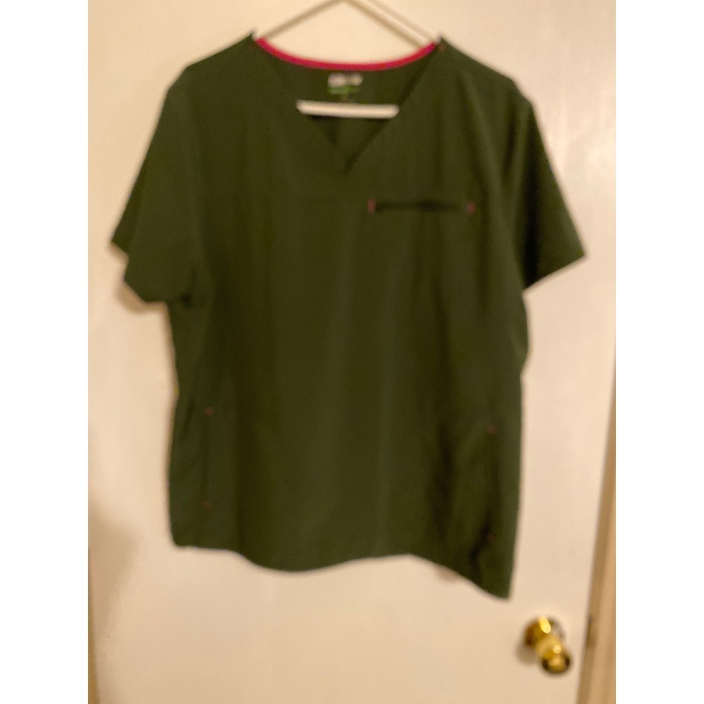 Scrubstar Premium Scrubwear V-Neck Top Evergreen Green Pink Trim XL WM668C 0165